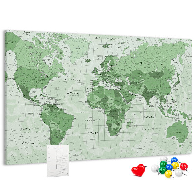Tablero de corcho decorado Mapa mundial verde con continentes