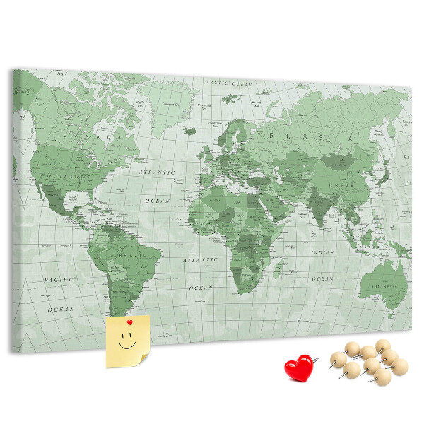 Tablero de corcho decorado Mapa mundial verde con continentes