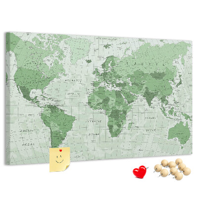 Tablero de corcho decorado Mapa mundial verde con continentes