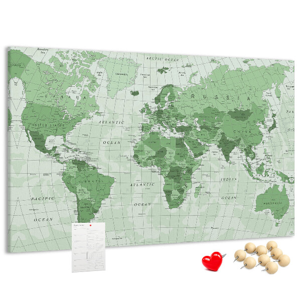Tablero de corcho decorado Mapa mundial verde con continentes