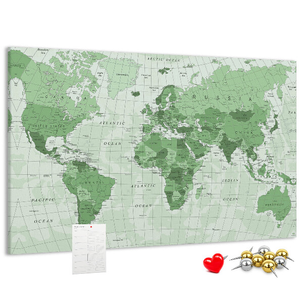 Tablero de corcho decorado Mapa mundial verde con continentes