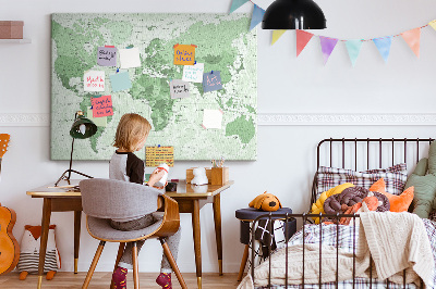 Tablero de corcho decorado Mapa mundial verde con continentes