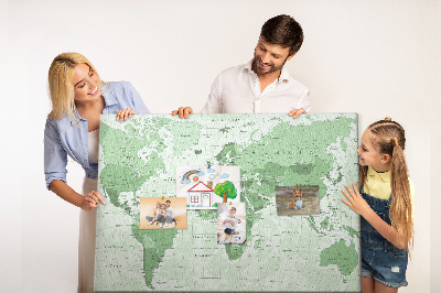 Tablero de corcho decorado Mapa mundial verde con continentes