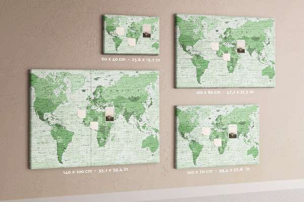 Tablero de corcho decorado Mapa mundial verde con continentes