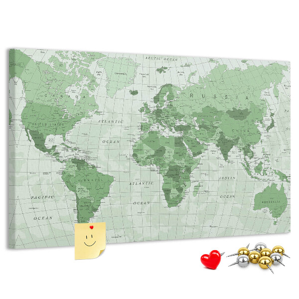 Tablero de corcho decorado Mapa mundial verde con continentes