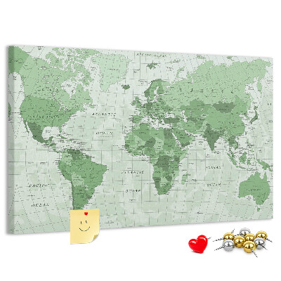 Tablero de corcho decorado Mapa mundial verde con continentes