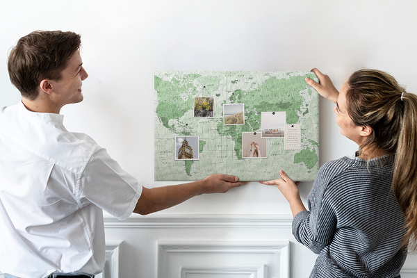 Tablero de corcho decorado Mapa mundial verde con continentes