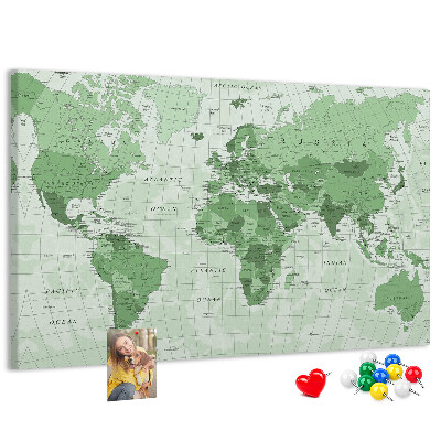 Tablero de corcho decorado Mapa mundial verde con continentes