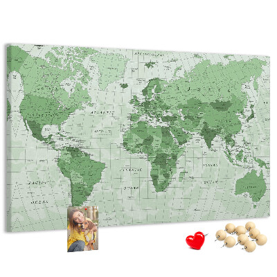 Tablero de corcho decorado Mapa mundial verde con continentes