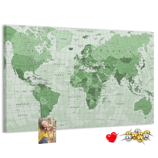 Tablero de corcho decorado Mapa mundial verde con continentes