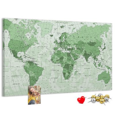 Tablero de corcho decorado Mapa mundial verde con continentes