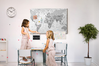 Tablero de anuncios mapa mundial detallado en tonos de gris