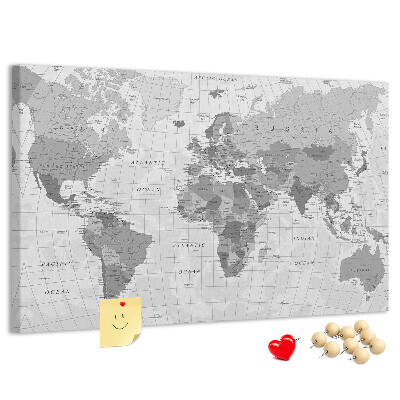 Tablero de anuncios mapa mundial detallado en tonos de gris