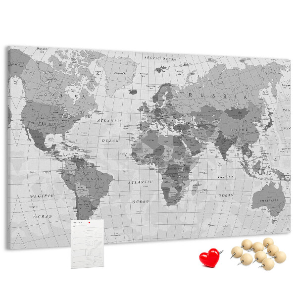 Tablero de anuncios mapa mundial detallado en tonos de gris