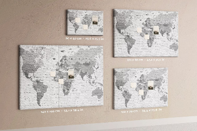 Tablero de anuncios mapa mundial detallado en tonos de gris