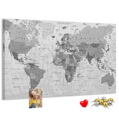 Tablero de anuncios mapa mundial detallado en tonos de gris
