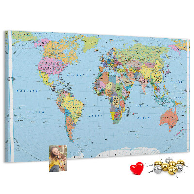 Tablero de corcho decorativo mapa del mundo con continentes coloreados