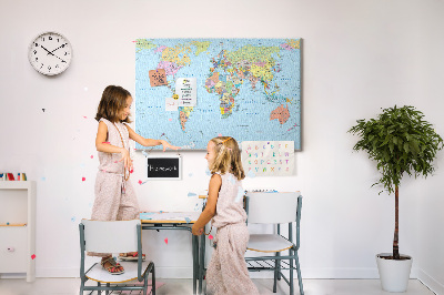 Tablero de corcho decorativo mapa del mundo con continentes coloreados