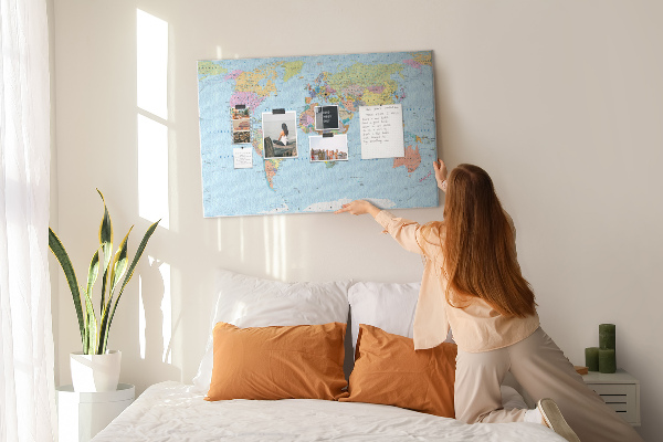Tablero de corcho decorativo mapa del mundo con continentes coloreados