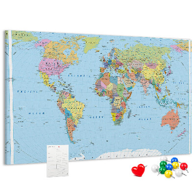 Tablero de corcho decorativo mapa del mundo con continentes coloreados