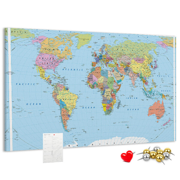 Tablero de corcho decorativo mapa del mundo con continentes coloreados