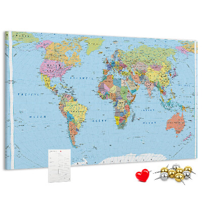Tablero de corcho decorativo mapa del mundo con continentes coloreados