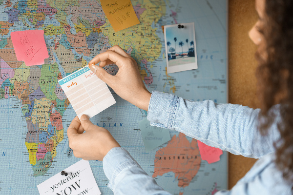 Tablero de corcho decorativo mapa del mundo con continentes coloreados