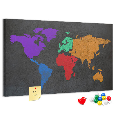 Pizarra de corcho Mapa del mundo colorido sobre fondo oscuro