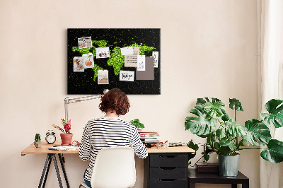 Tablero de anuncios mapa del mundo verde sobre fondo negro