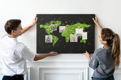Tablero de anuncios mapa del mundo verde sobre fondo negro