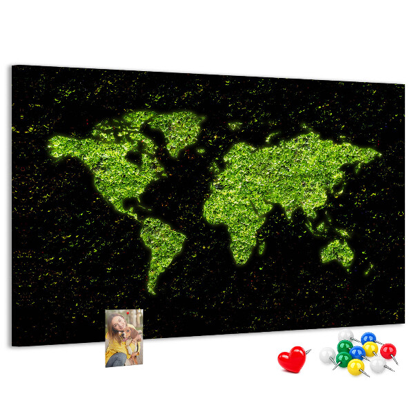 Tablero de anuncios mapa del mundo verde sobre fondo negro