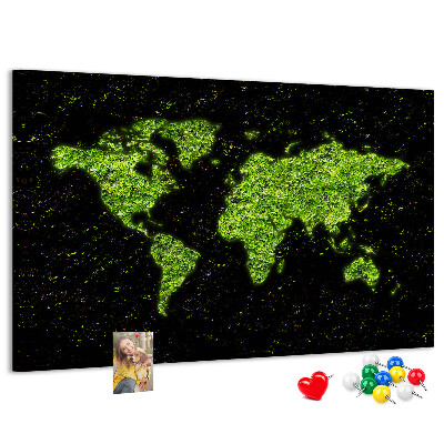 Tablero de anuncios mapa del mundo verde sobre fondo negro
