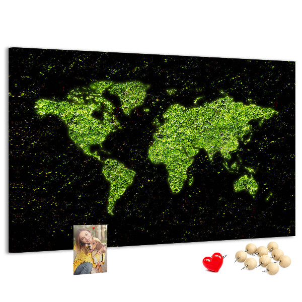 Tablero de anuncios mapa del mundo verde sobre fondo negro