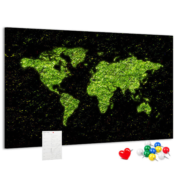 Tablero de anuncios mapa del mundo verde sobre fondo negro