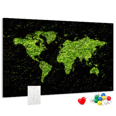 Tablero de anuncios mapa del mundo verde sobre fondo negro