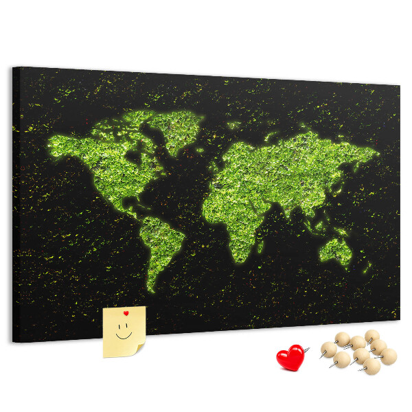 Tablero de anuncios mapa del mundo verde sobre fondo negro