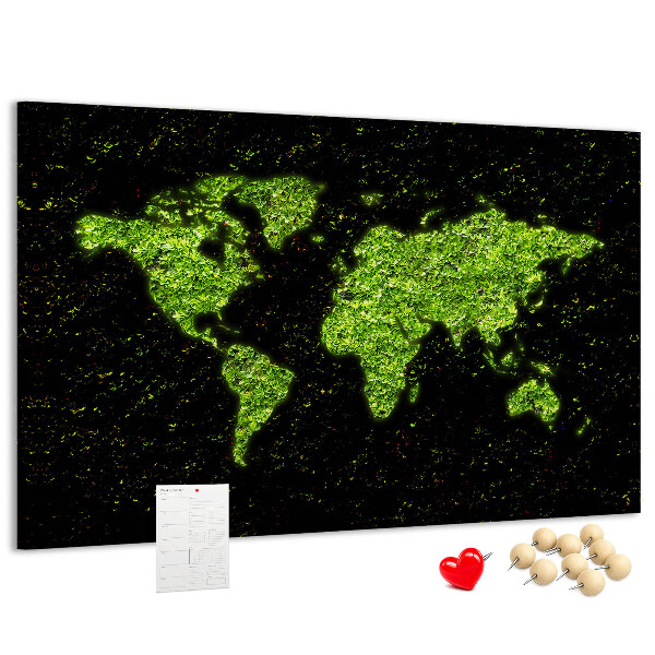 Tablero de anuncios mapa del mundo verde sobre fondo negro