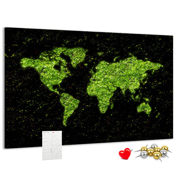 Tablero de anuncios mapa del mundo verde sobre fondo negro