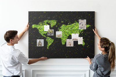 Tablero de anuncios mapa del mundo verde sobre fondo negro