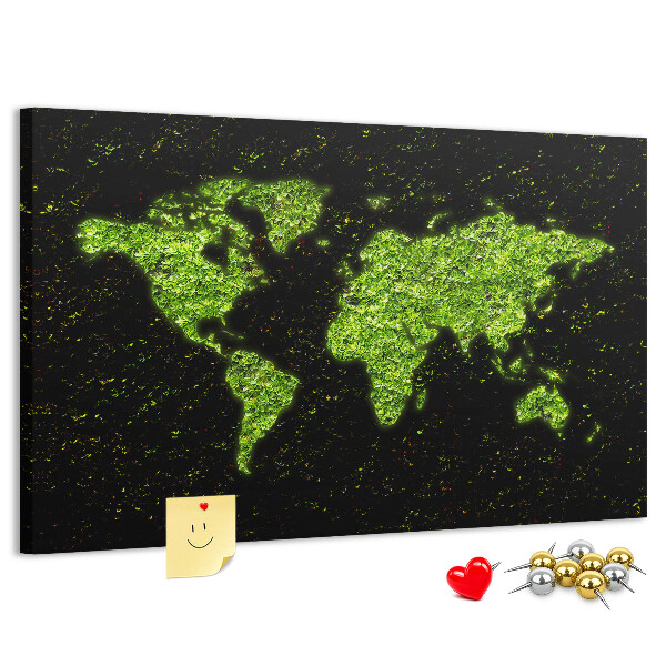 Tablero de anuncios mapa del mundo verde sobre fondo negro