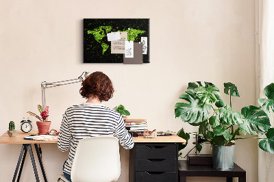 Tablero de anuncios mapa del mundo verde sobre fondo negro