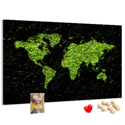 Tablero de anuncios mapa del mundo verde sobre fondo negro