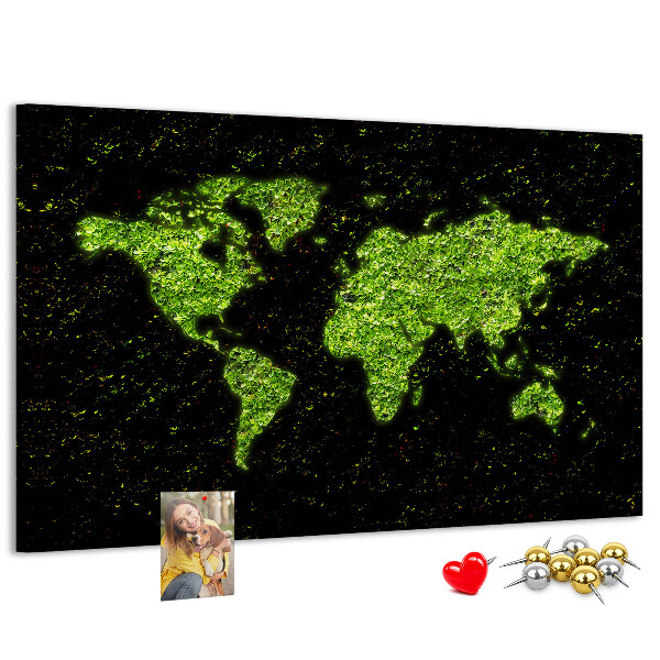 Tablero de anuncios mapa del mundo verde sobre fondo negro