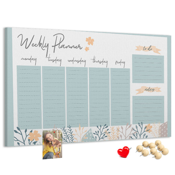 Pizarra de corcho Estampado floral en el plan semanal