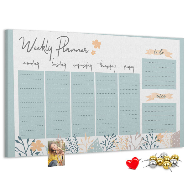 Pizarra de corcho Estampado floral en el plan semanal