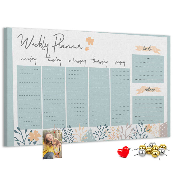 Pizarra de corcho Estampado floral en el plan semanal