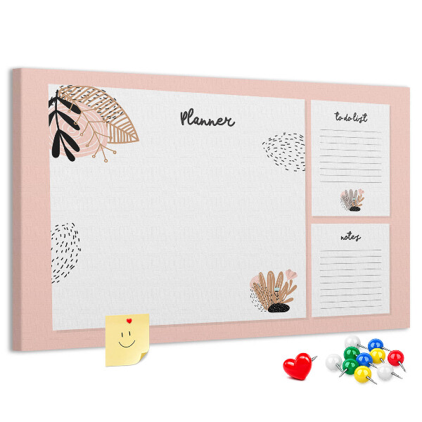 Tablero de corcho decorado con un elegante diseño de detalles florales