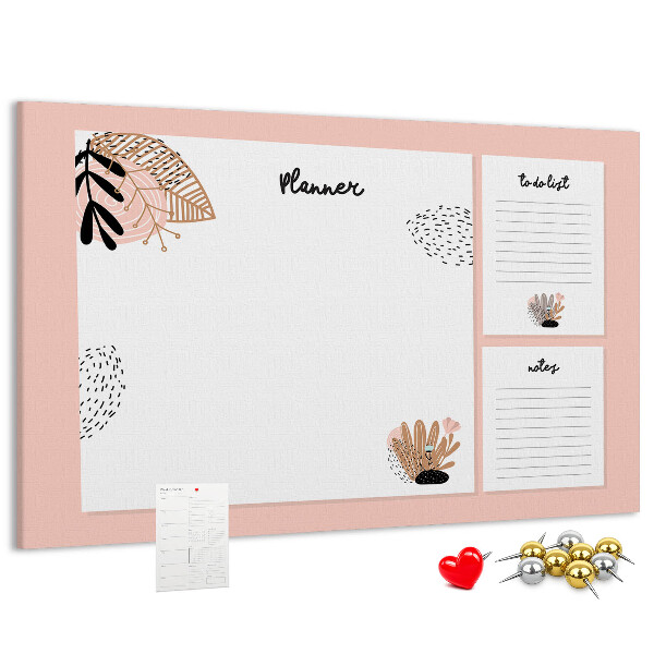 Tablero de corcho decorado con un elegante diseño de detalles florales