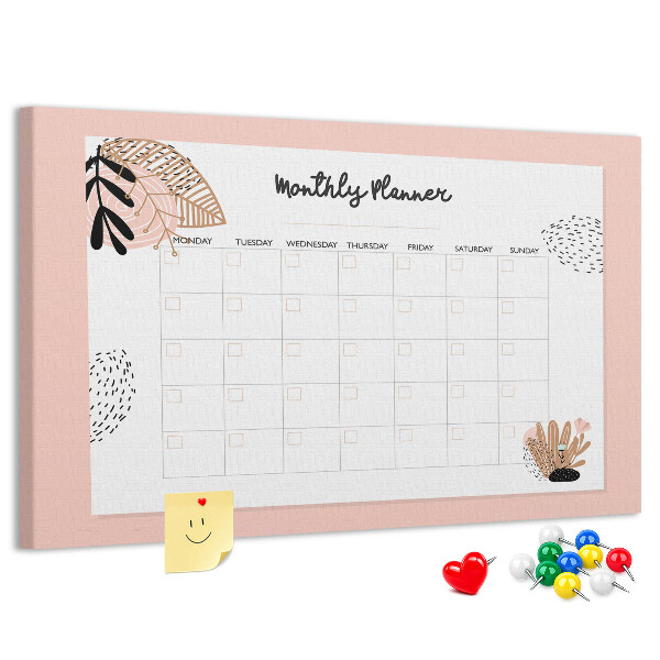 Agenda mensual con diseño de tablero de anuncios y detalles florales