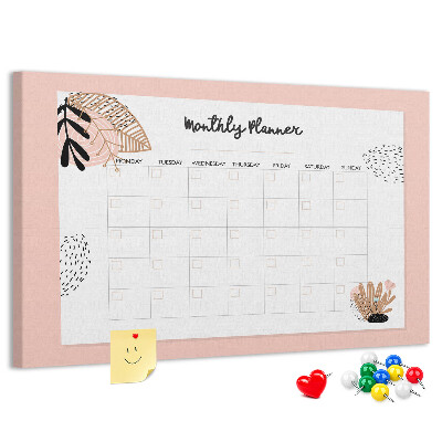 Agenda mensual con diseño de tablero de anuncios y detalles florales